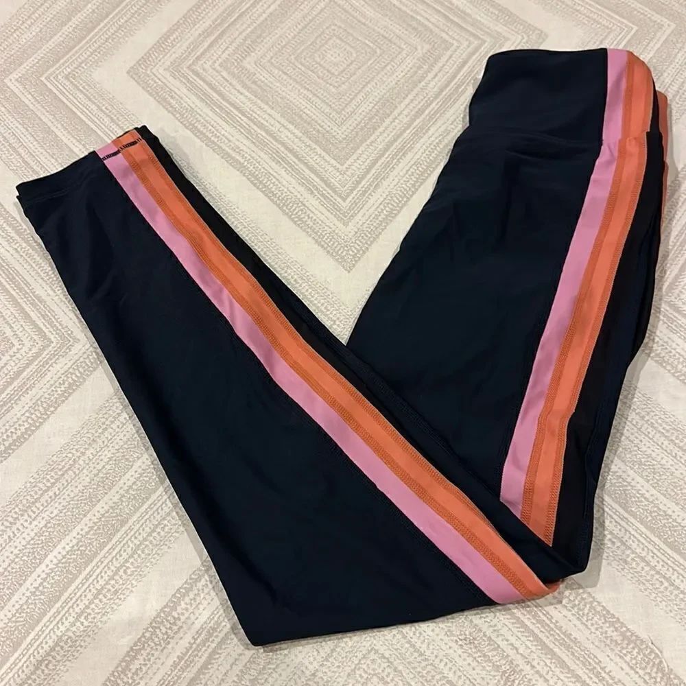 The Upside Women’s Jewel Color Block Midi Indigo with Side Stripes Leggings